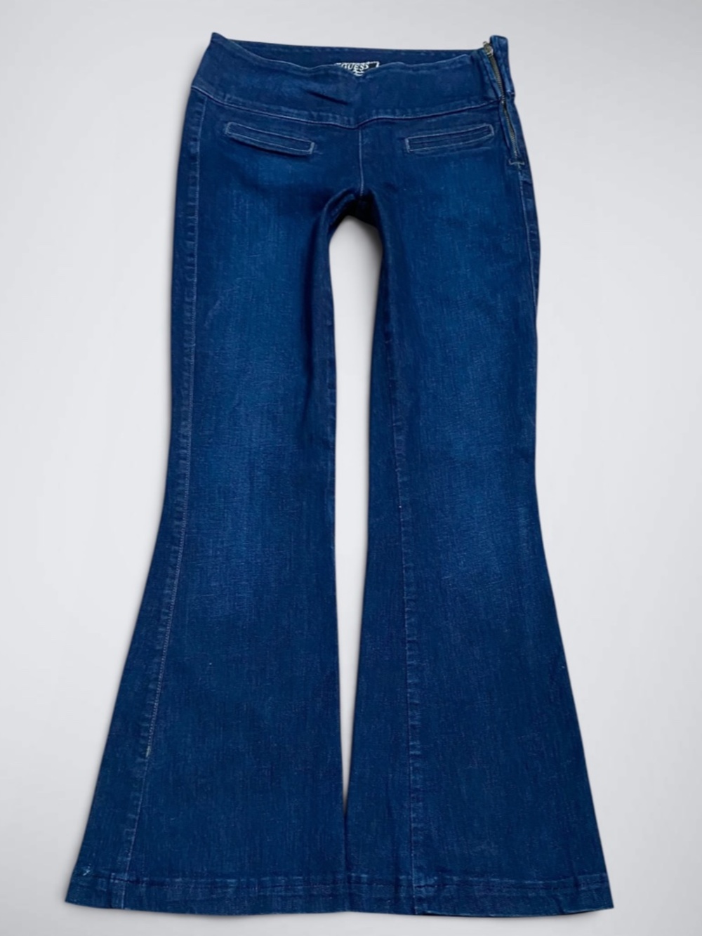 VTG Y2k Guess Ultra Low Rise Side Zipper Flare Trouser Denim Pants - Picture 2 of 10